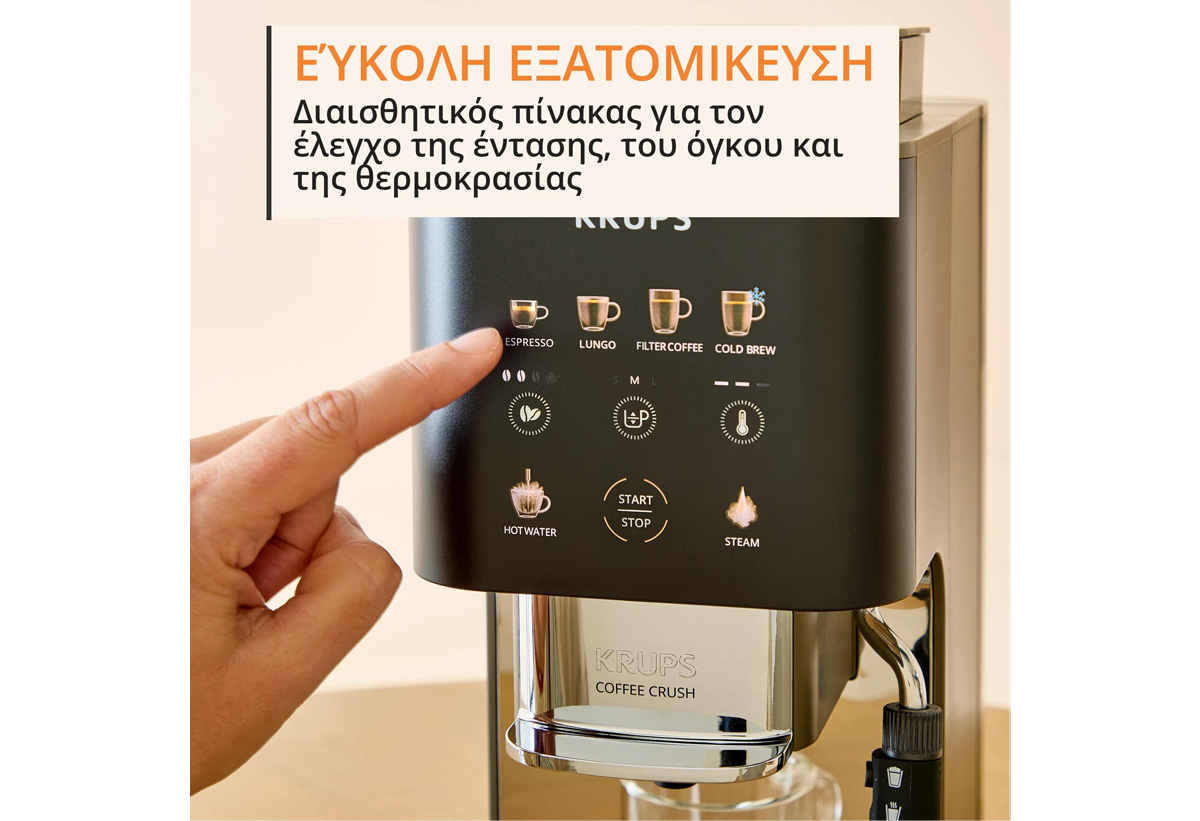 Απεικονίζεται το πάτημα κουμπιού στη μηχανή.